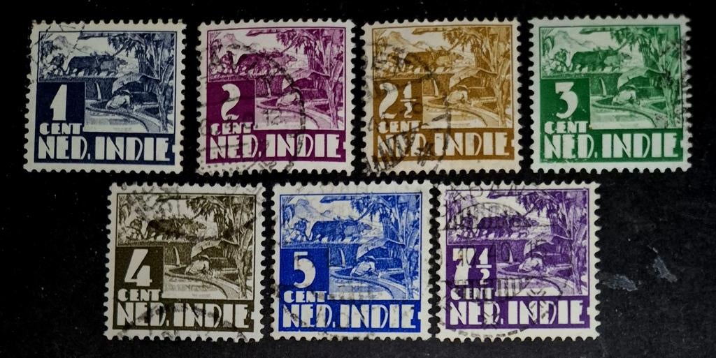 NVPH 246-252 Karbouw Ned. Indie., Ophalen of Verzenden, Gestempeld, Nederlands-Indië