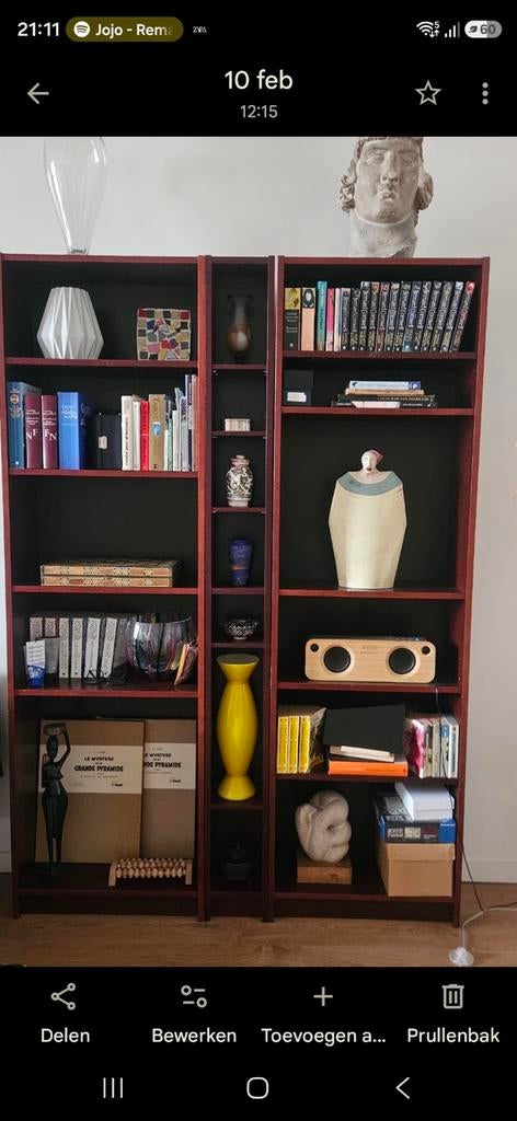 IKEA Billy kasten kastanjebruin - 4x 60cm + CD kast, Met plank(en), Gebruikt, 200 cm of meer, 25 tot 50 cm