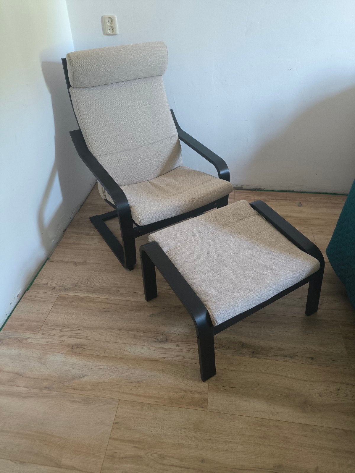 Comfortabele fauteuil/stoel (ikea poang) met voetenbankje -, Ophalen, 75 tot 100 cm, Zo goed als nieuw, Stof