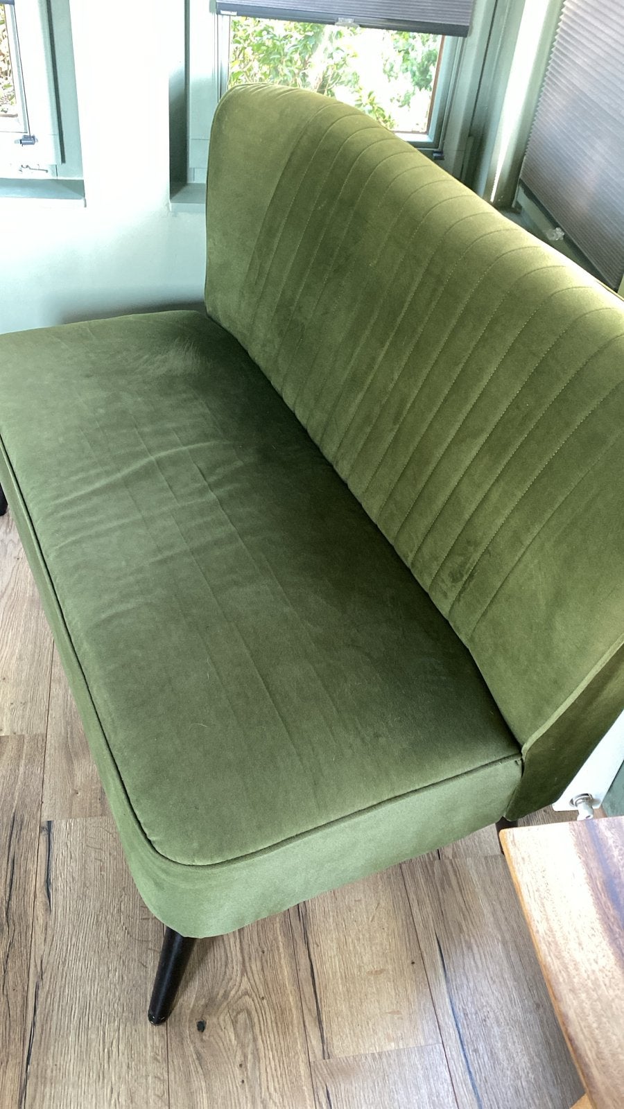Groene fluwelen tweezitsbank, Ophalen, Gebruikt, 150 tot 200 cm, Tweepersoons