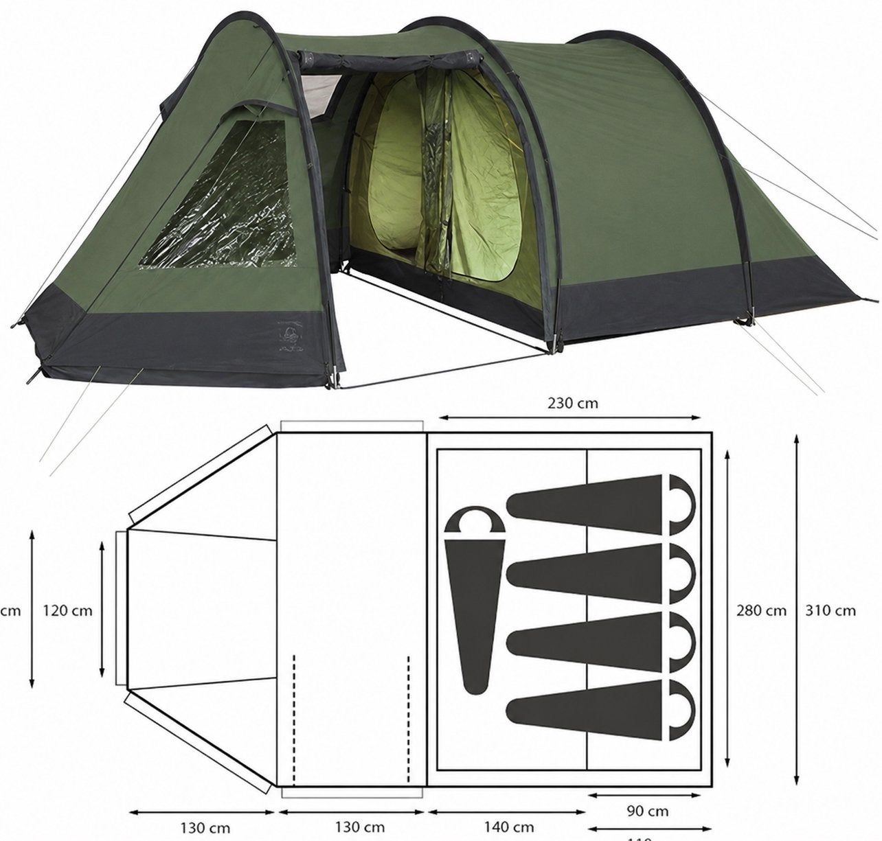 Wildebeast Dangare 4 tunnel tent - 4/5 persoons tent, Caravans en Kamperen, Ophalen of Verzenden, Gebruikt, Tot en met 6