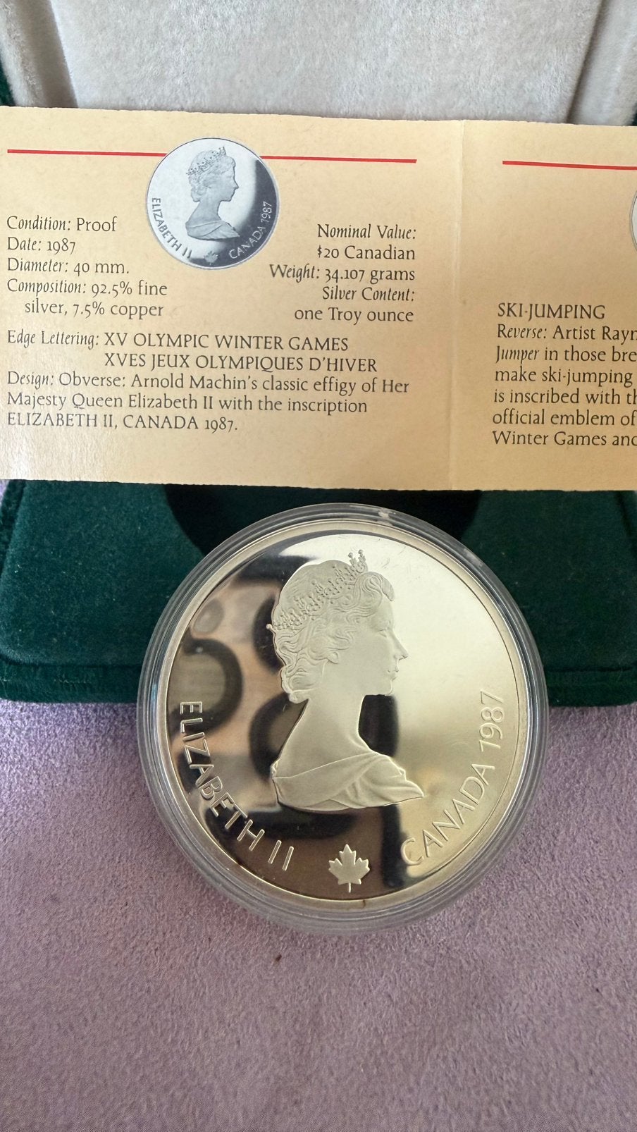 20 dollars 1987 - Calgary'88 Olympic- Ski Jumping, Canada, Verzenden, Zilver