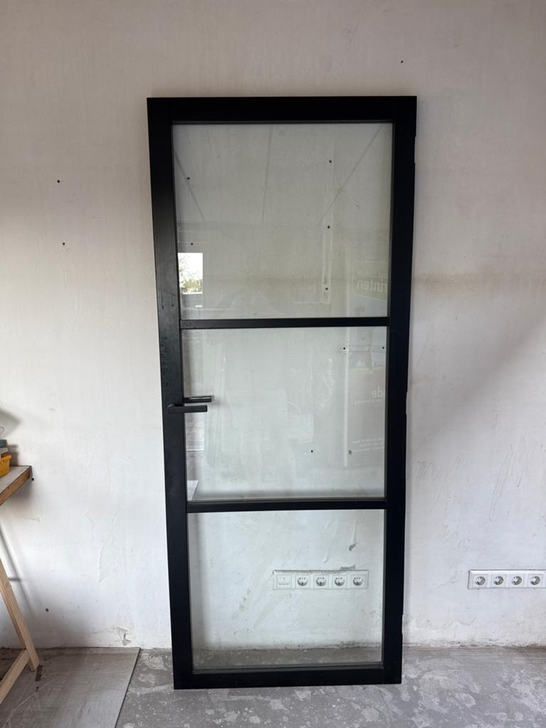 Deuren met glas zwart B82,5 x H201 x 4 cm dik, Ophalen, Gebruikt, 80 tot 100 cm, Binnendeur