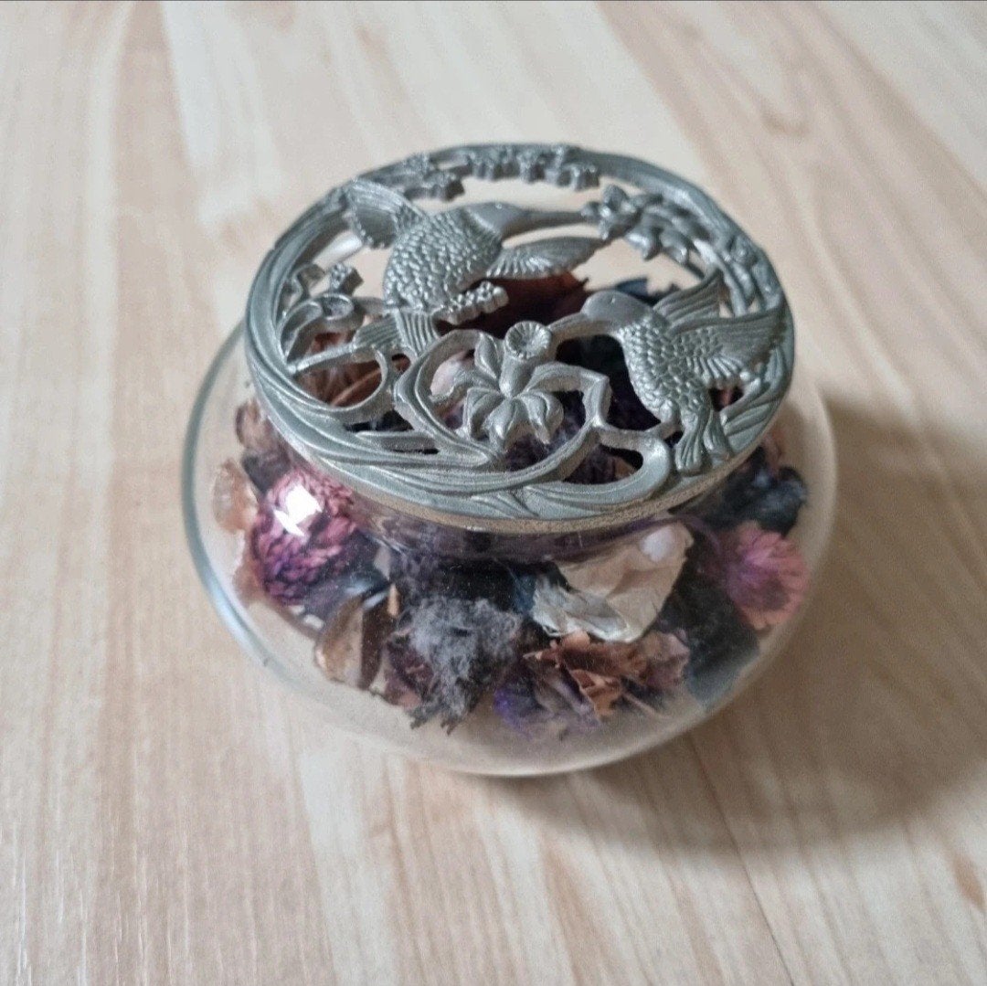 Vintage potpourri glazen pot pourri schaaltje met deksel, Ophalen of Verzenden