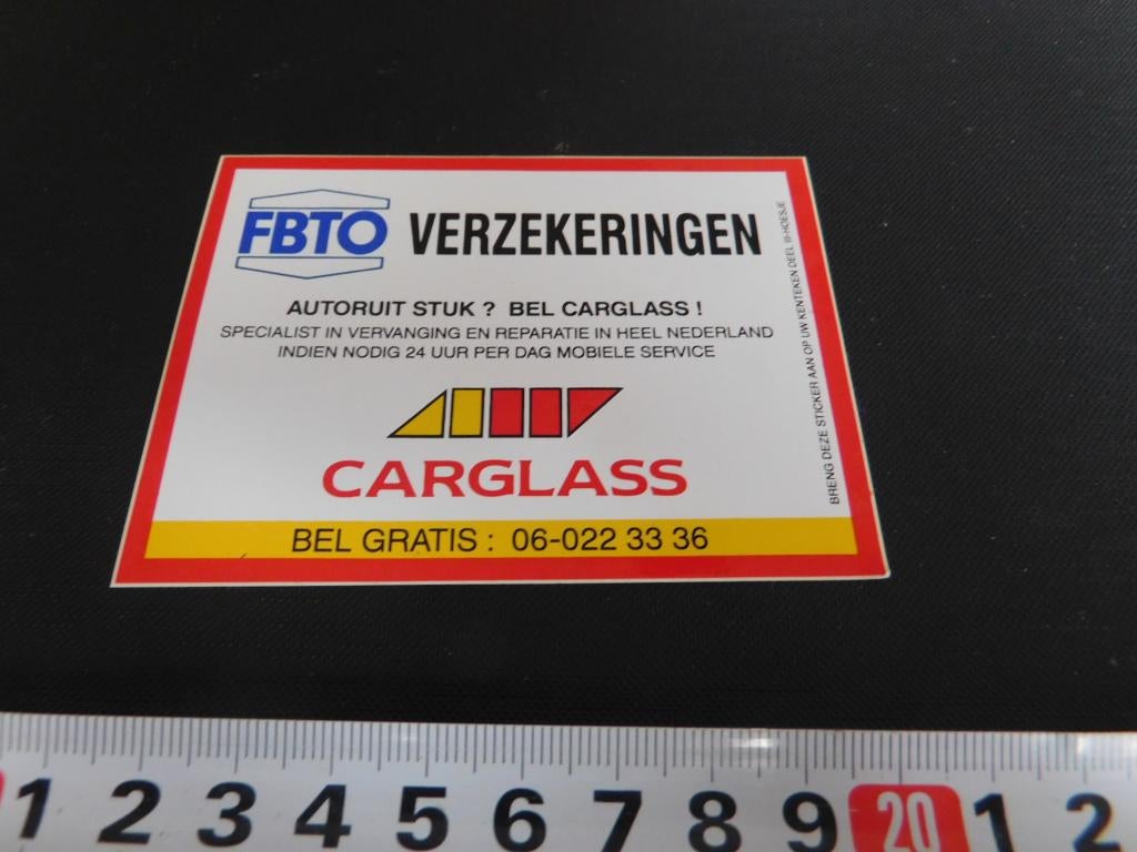 sticker CARGLASS  FBTO Verzekeringen, Ophalen, Zo goed als nieuw