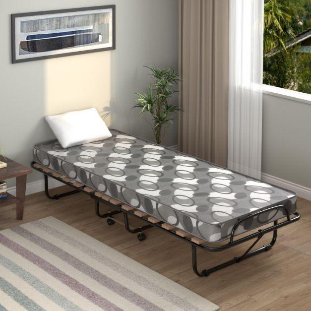 Opvouwbaar logeerbed met matras - 80x190 cm, Eenpersoons, Zo goed als nieuw, 80 cm, Metaal