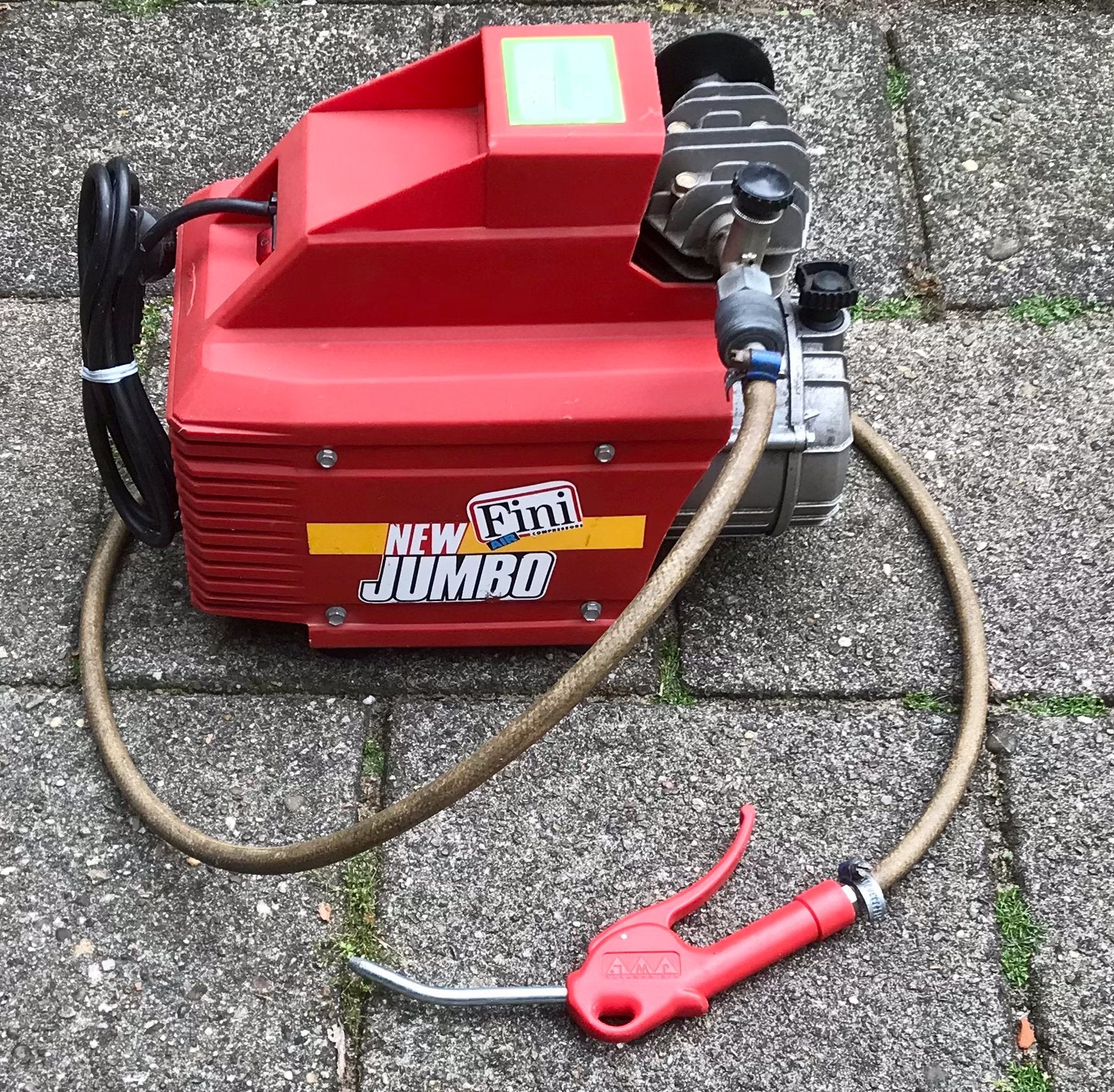 Fini New Jumbo MK 100 Compressor met blaaspistool (220 V.), Doe-het-zelf en Verbouw, Compressors, Ophalen, Gebruikt, 6 tot 10 bar