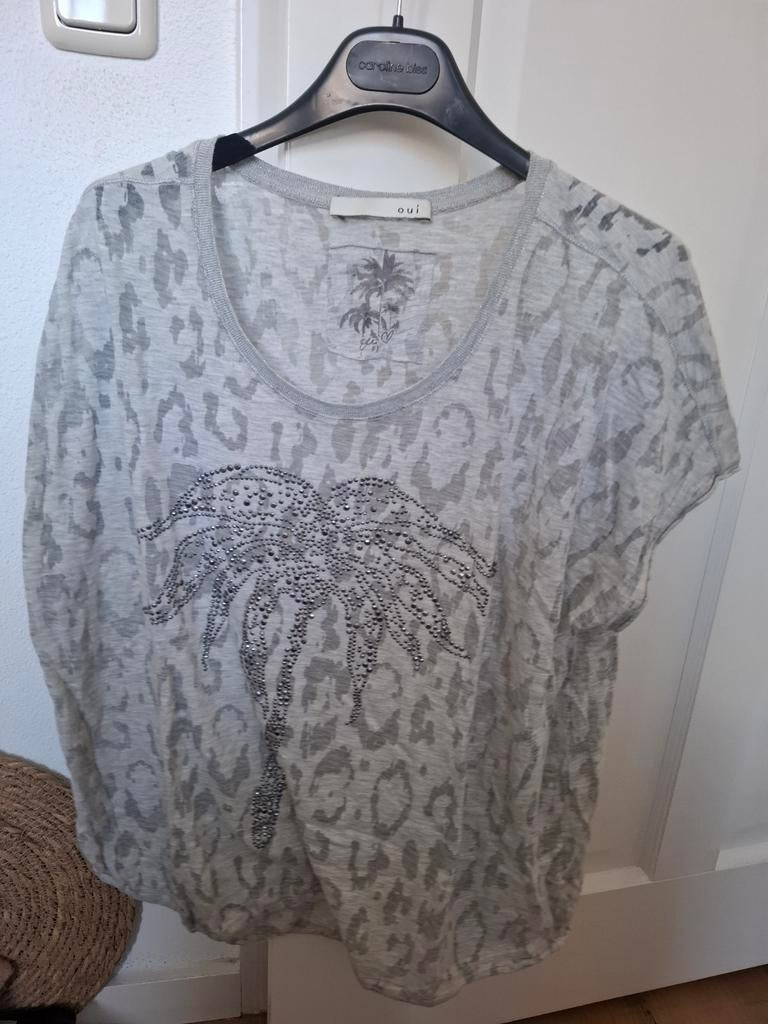 Oui T-shirt met palmboomprint en strass - Maat 44, Verzenden, Maat 42/44 (L), Zo goed als nieuw, Korte mouw