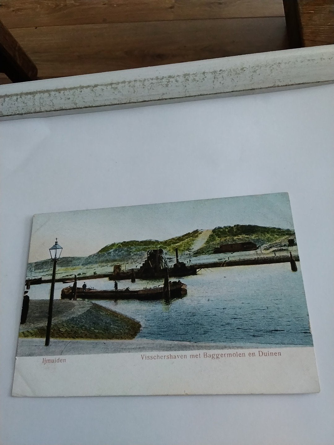 Oude ansichtkaart Visschershaven IJmuiden met Baggermolen, Verzamelen, Ophalen of Verzenden