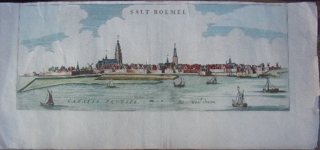 Zaltbommel Salt - Boemel Aanzicht Blaeu 1649 Gekleurd, Antiek en Kunst, Kunst | Etsen en Gravures, 53 cm, Stadsgezicht, 20 cm