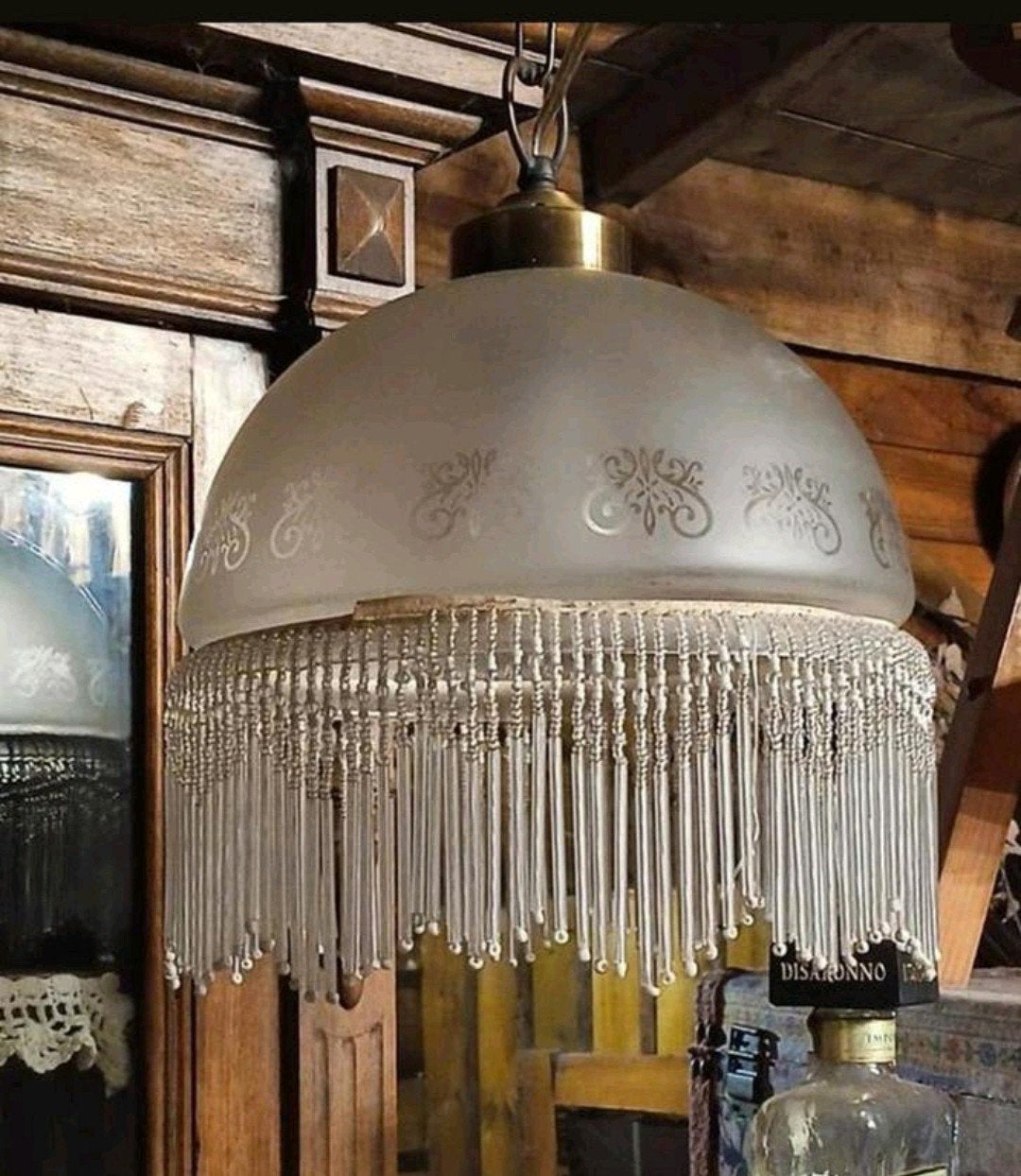 Vintage Glazen Hanglamp met Kralen, Antiek en Kunst, Ophalen of Verzenden