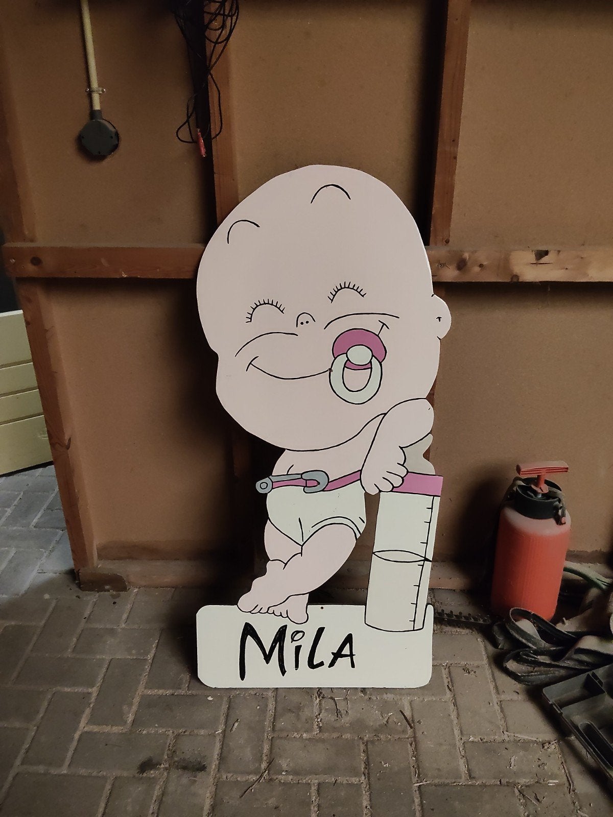 Geboortebord Mila - Baby in badje en met speen, Ophalen of Verzenden, Zo goed als nieuw, Geboortebord
