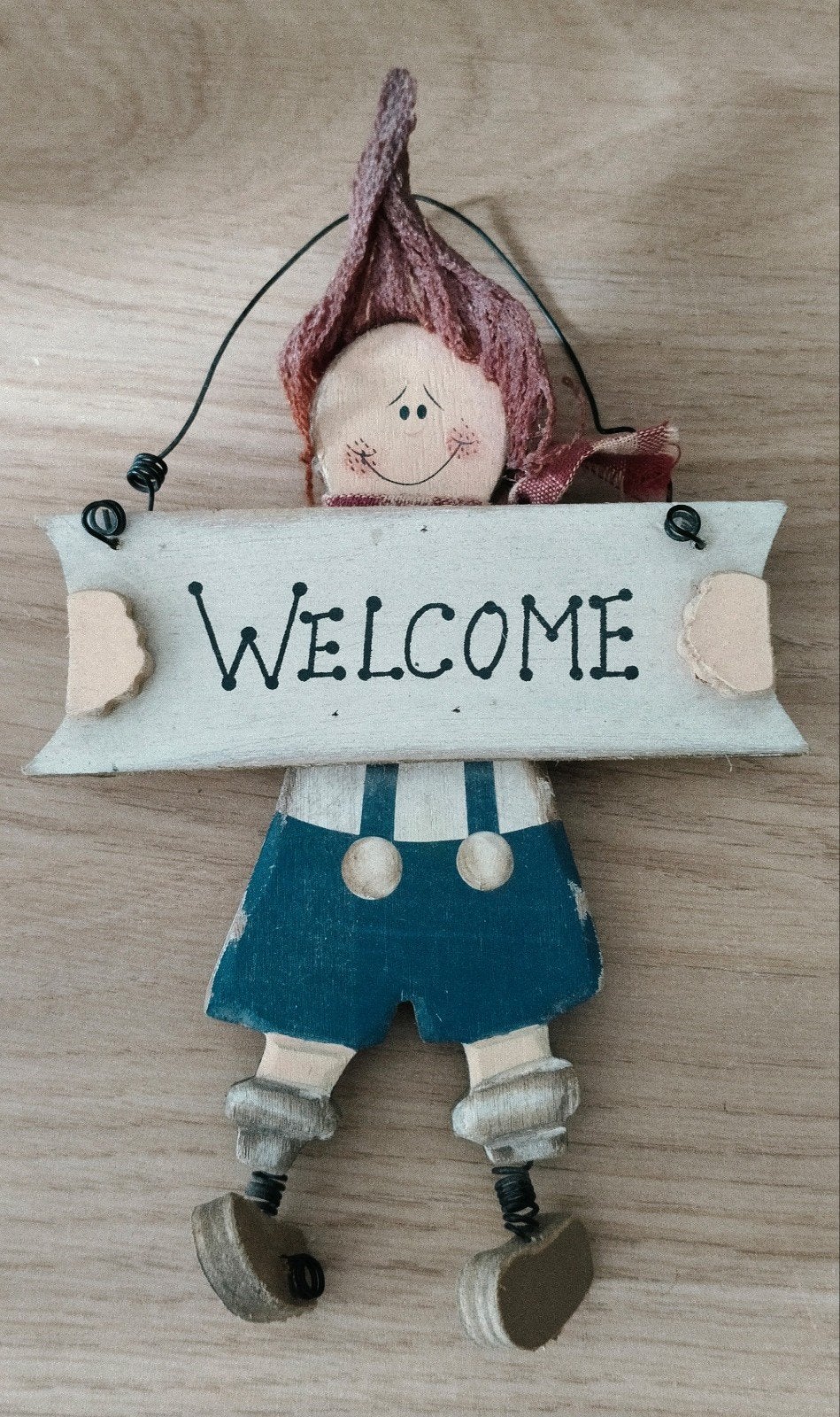 Appletree Leuk houten 'Welcome' bordje met popje, Ophalen of Verzenden, Gebruikt, Hout