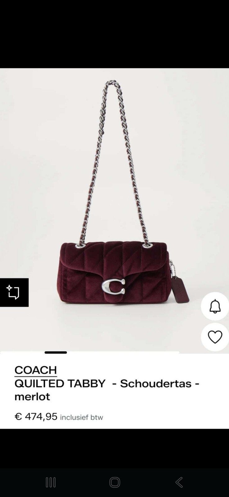 Nieuwe originele Coach Quilted Tabby Schoudertas Merlot, Ophalen of Verzenden, Nieuw, Overige kleuren, Schoudertasje