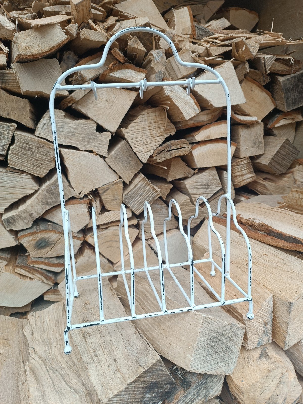 brocante wit metalen rekje voor borden en kopjes, Ophalen of Verzenden, Metaal, Wit, Gebruikt