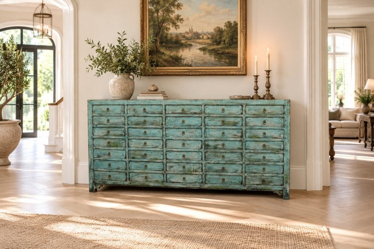 Ladenkast shabby chic blauw groen, Huis en Inrichting, 5 laden of meer, 150 tot 200 cm, Nieuw, Ophalen of Verzenden