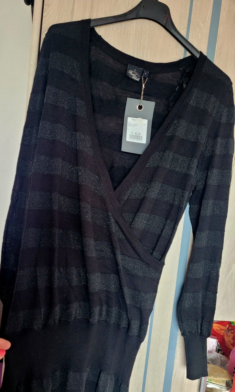 Royal Chicks Zwart Lurex Wrap Jurk Maat L, Zwart, Maat 42/44 (L), Nieuw, Ophalen of Verzenden