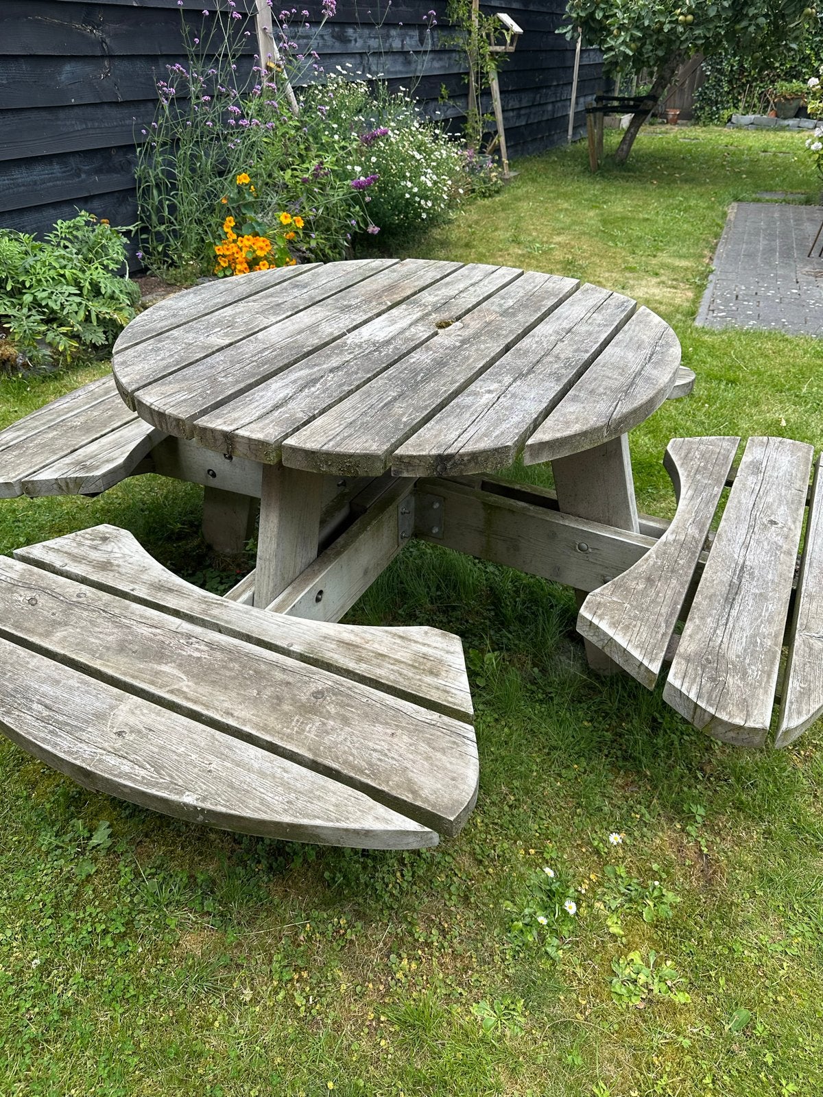 Houten picknicktafel - Rond model, Ophalen, Gebruikt, Rond, Hout