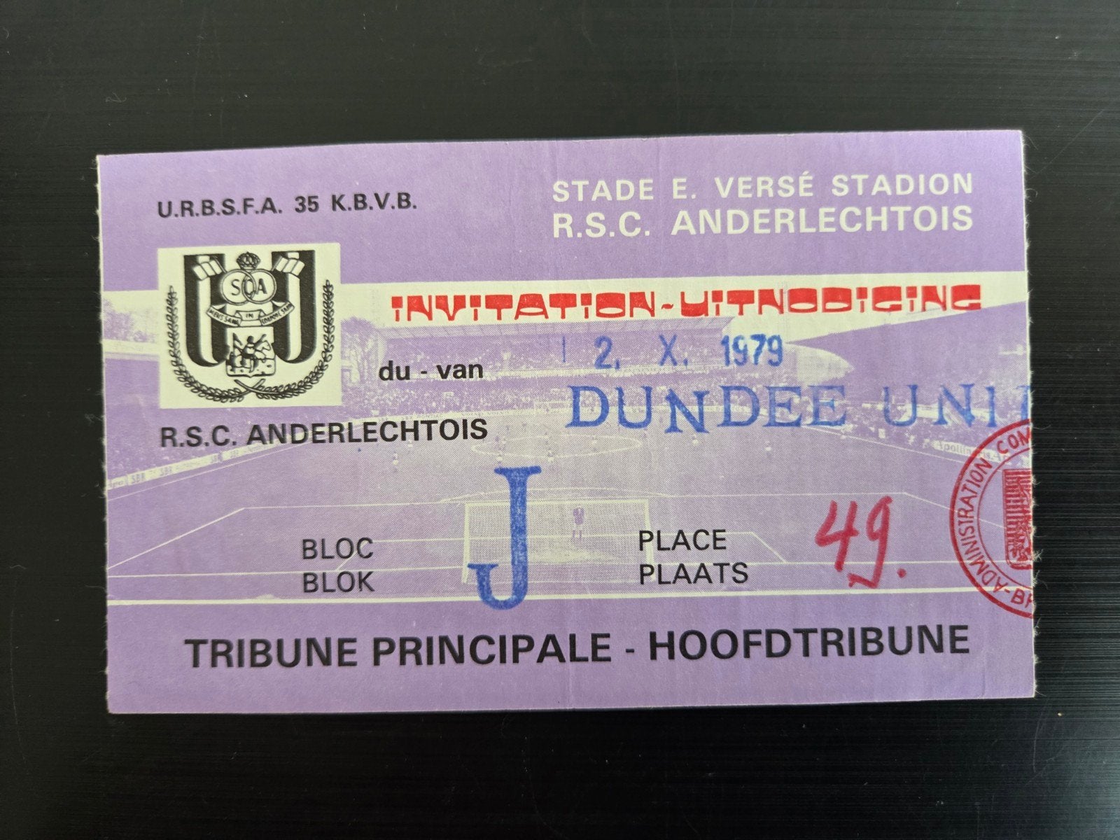 OUD VOETBAL ENTREE TICKET UEFA CUP ANDERLECHT DUNDEE UNITED, Ophalen of Verzenden, Buitenlandse clubs