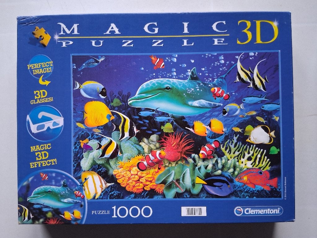 Clementoni Magic 3D Puzzel Dolfijnen & Vissen 1000 stukjes, Ophalen of Verzenden, 500 t/m 1500 stukjes, Gebruikt, Legpuzzel