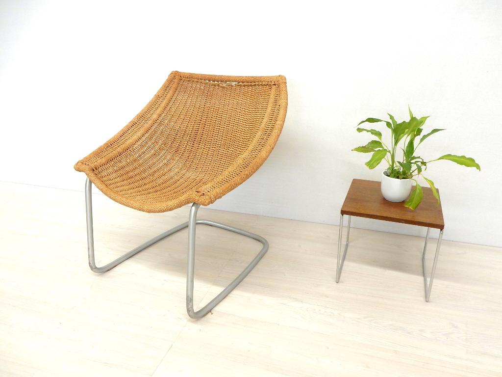 Vintage fauteuil stoel design bas van pelt ? papercord stoel, Gebruikt, ., Vintage, 75 tot 100 cm