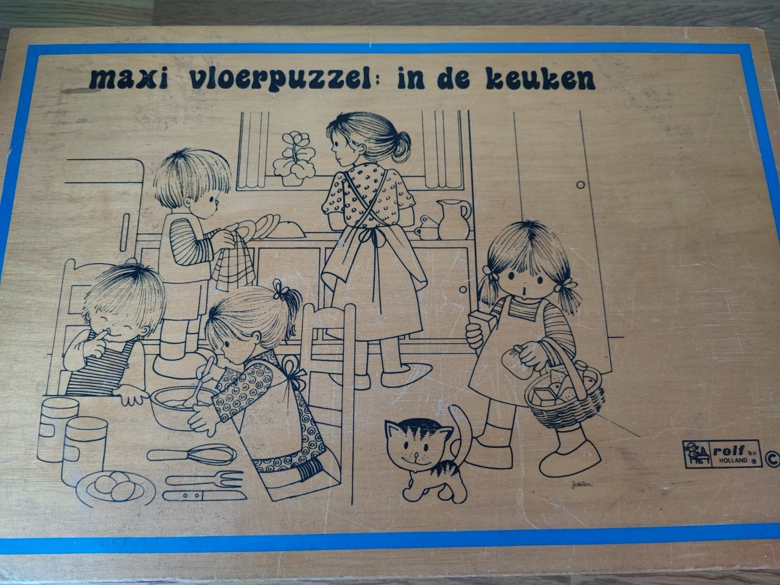 Vintage Rolf Vloerpuzzel: In de Keuken (Hout), Kinderen en Baby's, Gebruikt, Van hout, 4 tot 6 jaar, Meer dan 50 stukjes