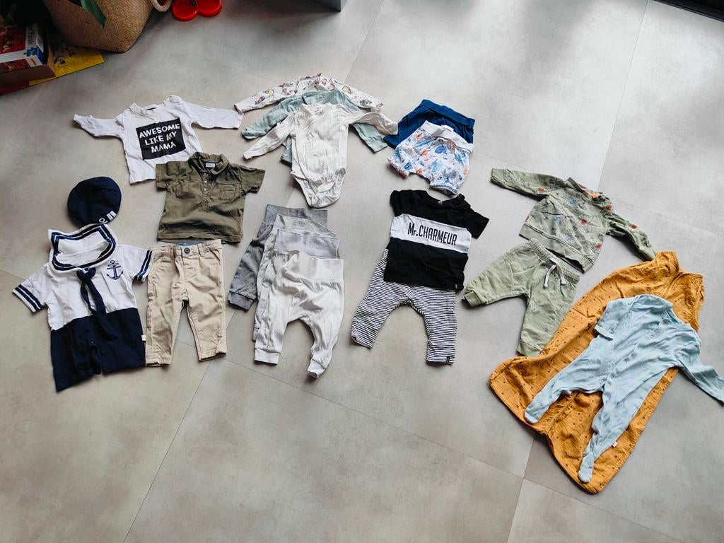 Jongenskleding maat 68 H&M Hema - 20 stuks, Kinderen en Baby's, Babykleding | Maat 68, Gebruikt, Ophalen of Verzenden, Setje, H&M, Hema