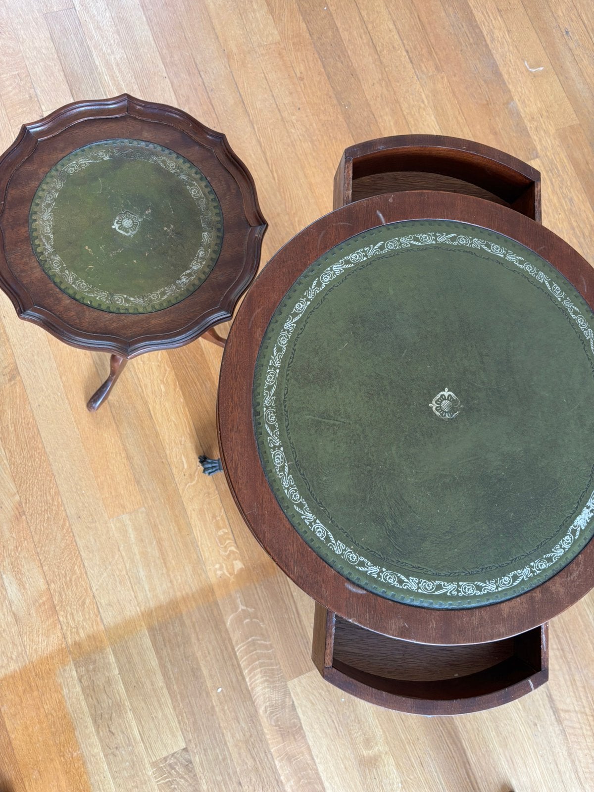 Vintage Engelse Salontafel + Bijzettafel Leer (Regency), Ophalen