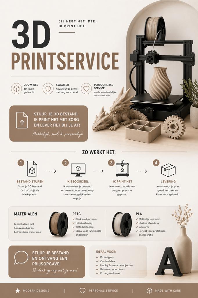 3D Printservice: Jouw idee tot leven gebracht!, Computers en Software, 3D Printers, Ophalen of Verzenden, Nieuw, Filament