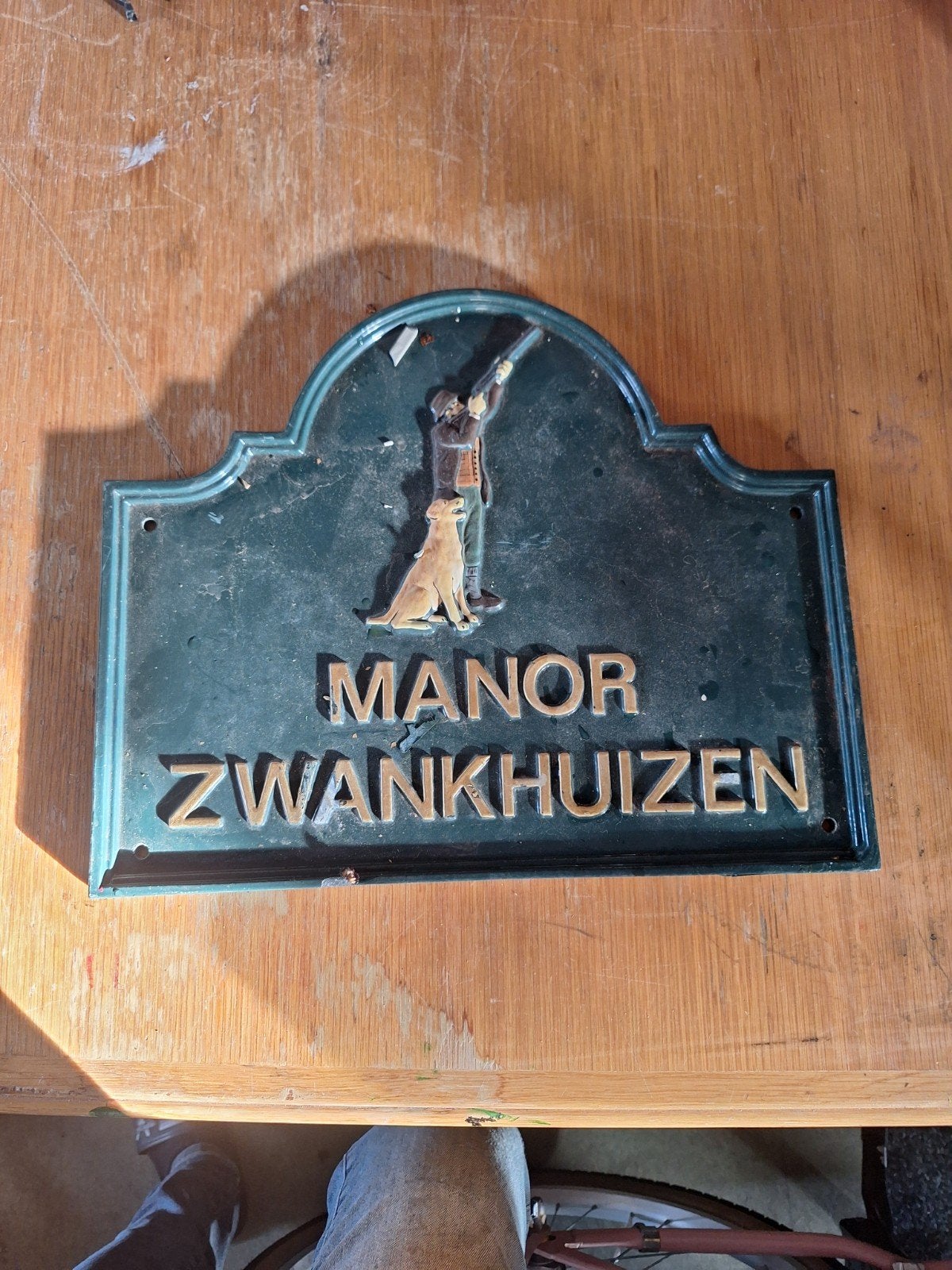 te koop Uniek gietijzeren bord 'Manor Zwankhuizen' met jager, Antiek en Kunst, Ophalen of Verzenden