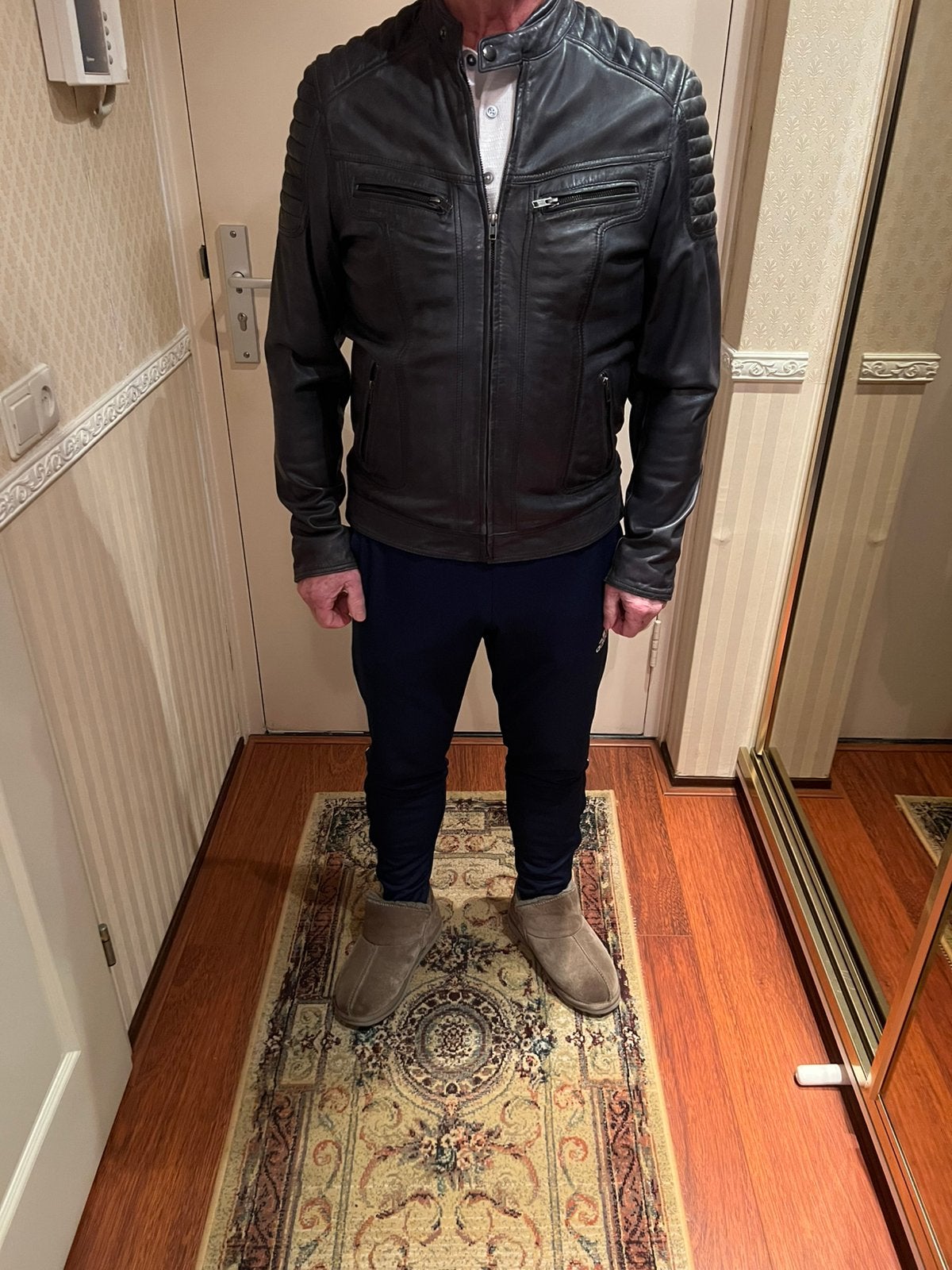 Leer Biker Jack in top staat donkerblauw, Ophalen of Verzenden, Zo goed als nieuw, Maat 52/54 (L), Blauw