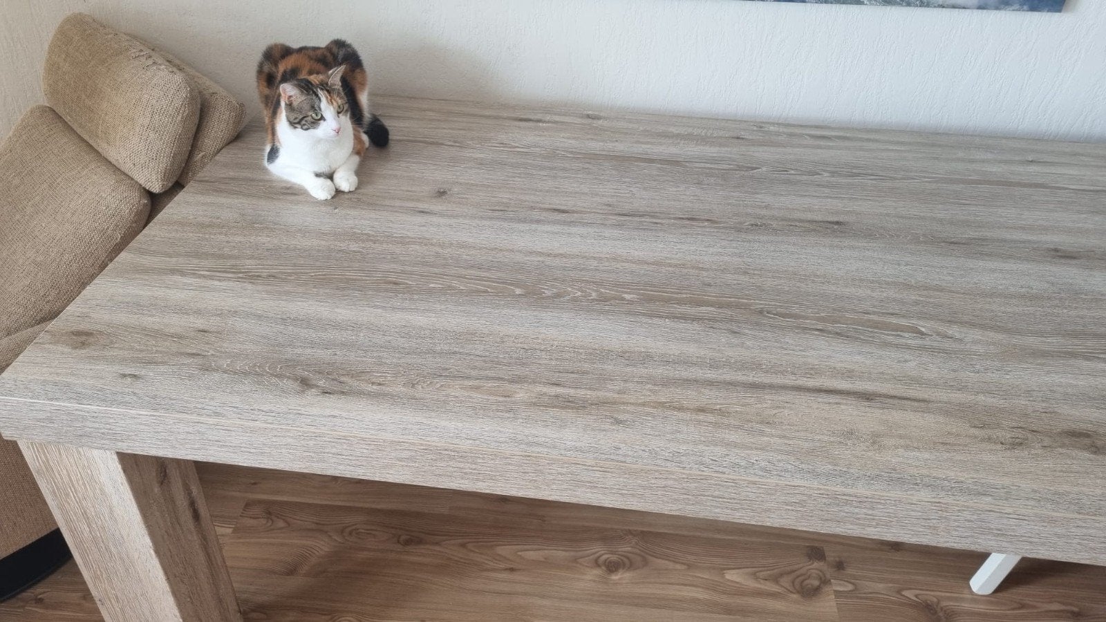 Moderne eettafel met houtlook - 183,5 x 101,5 cm, Huis en Inrichting, Ophalen, Gebruikt, 100 tot 150 cm, Vijf personen of meer