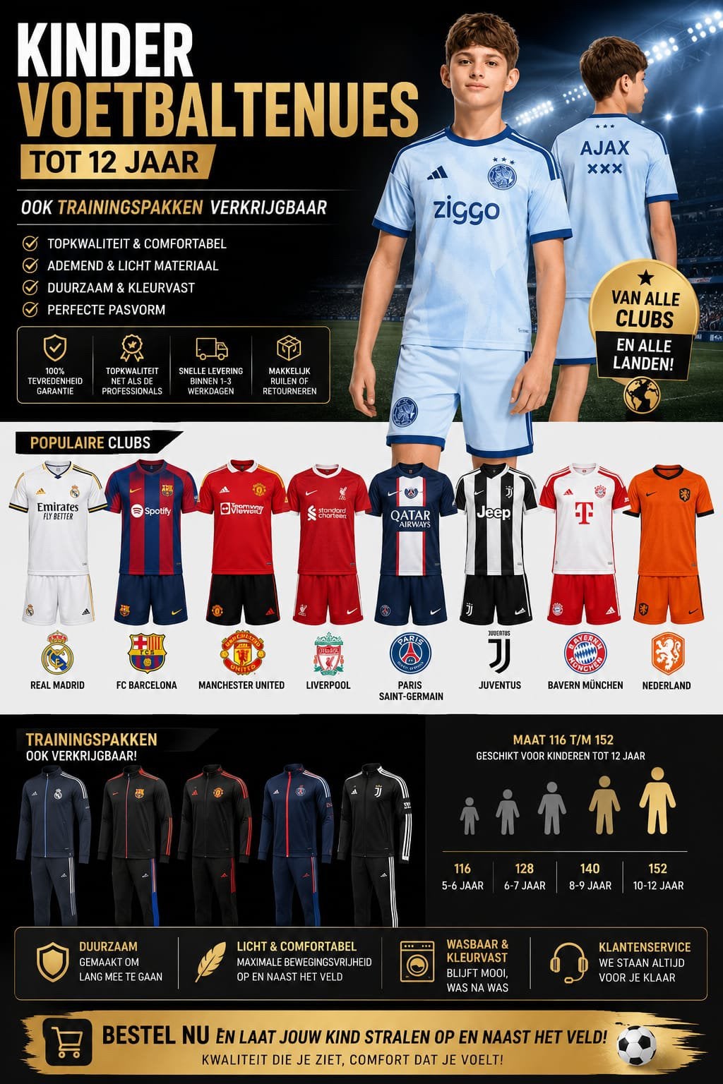 Voetbal tenues kinderen, Maat XS of kleiner, Verzenden, Nieuw, Shirt