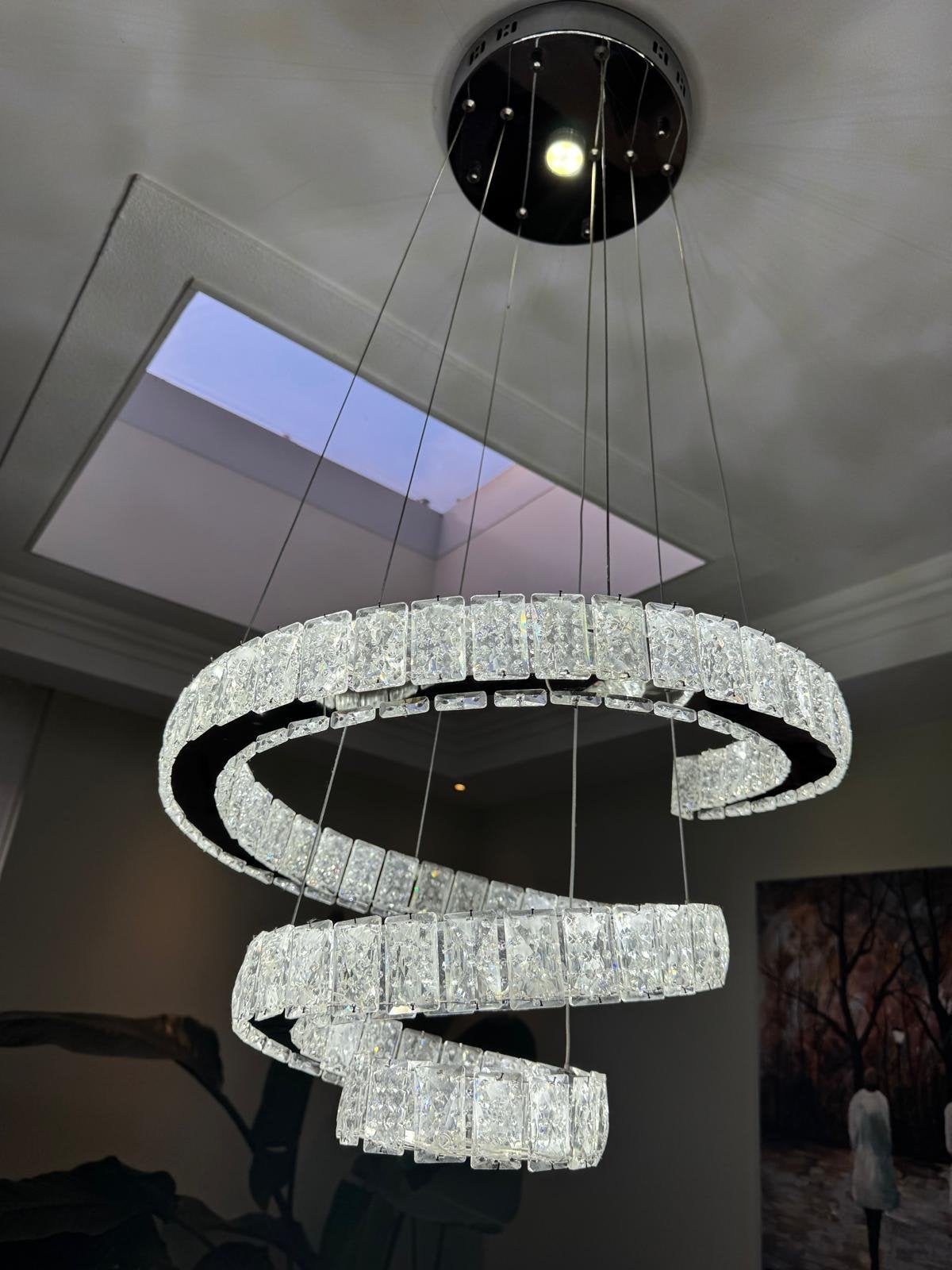 Moderne Kristallen LED Hanglamp - Spiraal Design, Ophalen of Verzenden, Zo goed als nieuw, Glas, 75 cm of meer