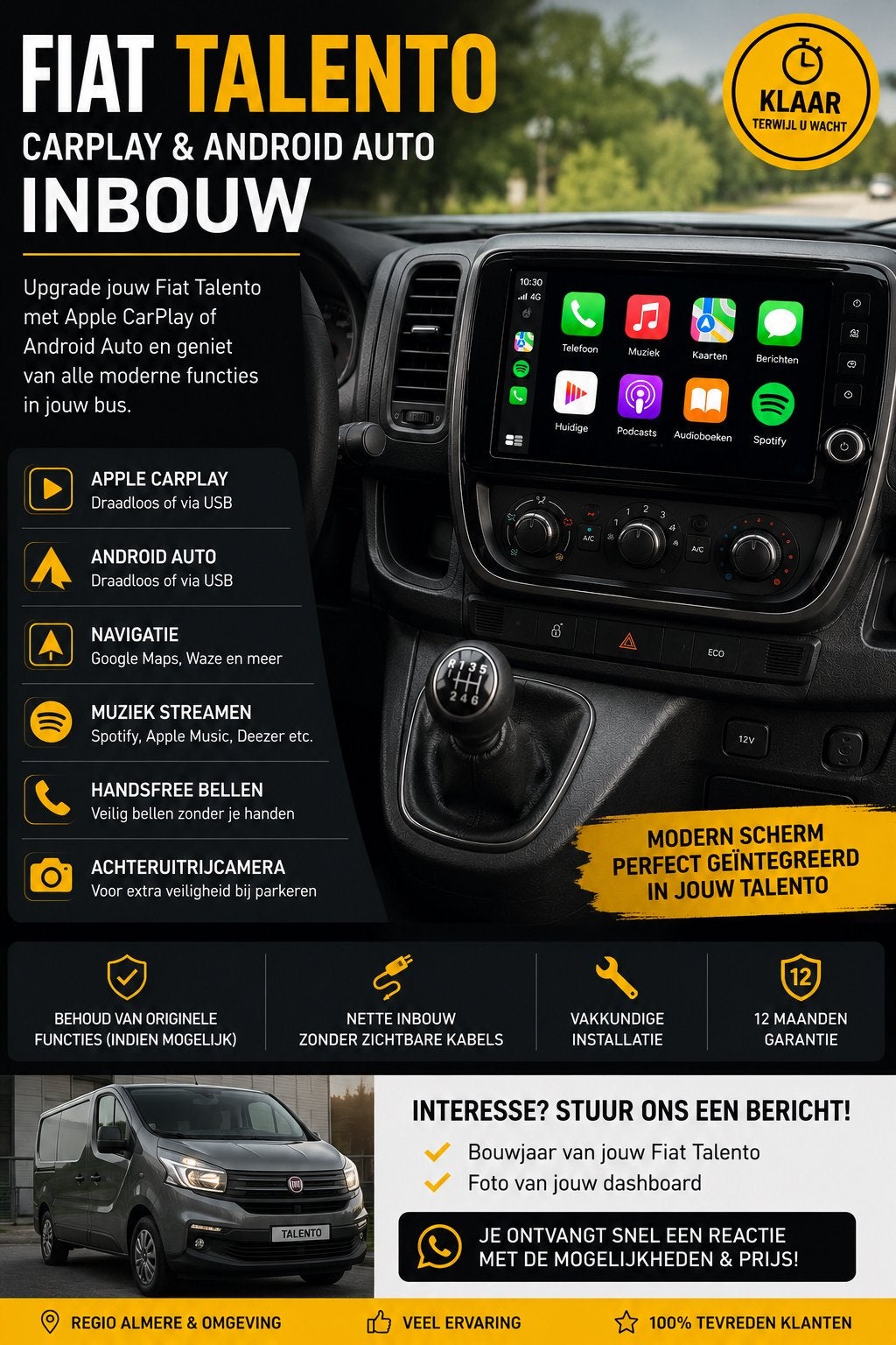 Fiat Talento CarPlay & Android Auto Inbouw, Ophalen, Nieuw