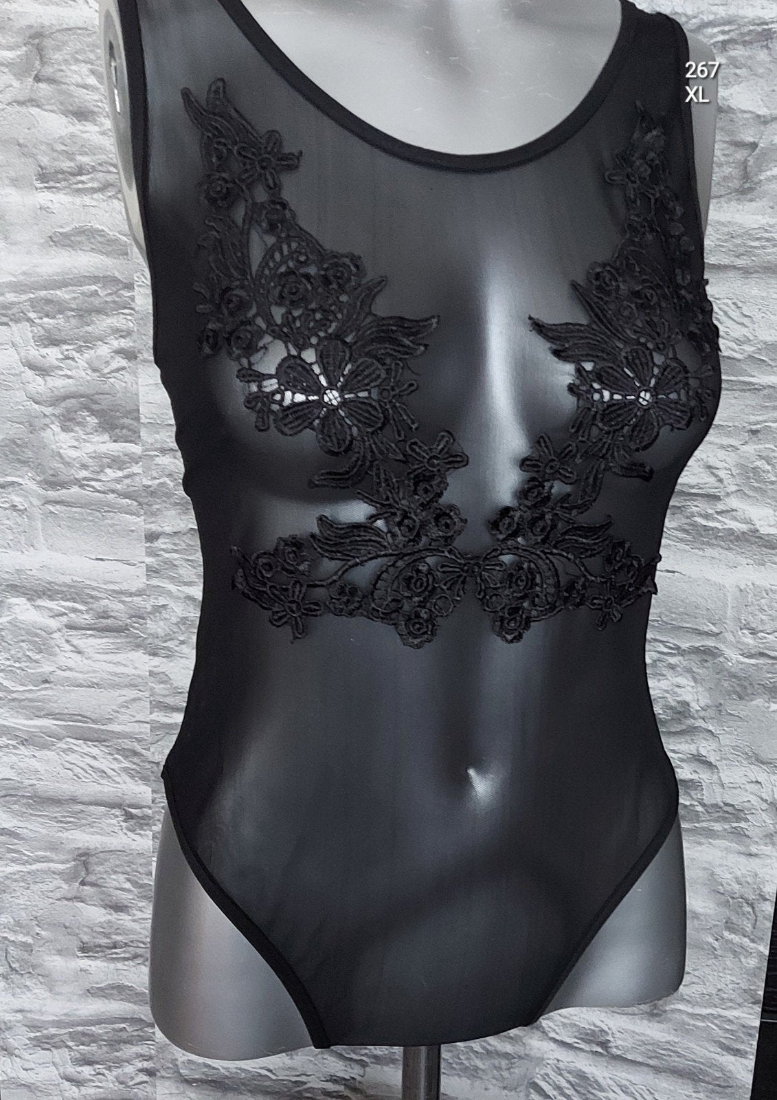 Sexy Zwarte kanten body met bloemenpatroon, Ophalen of Verzenden, Zwart, Body of Korset