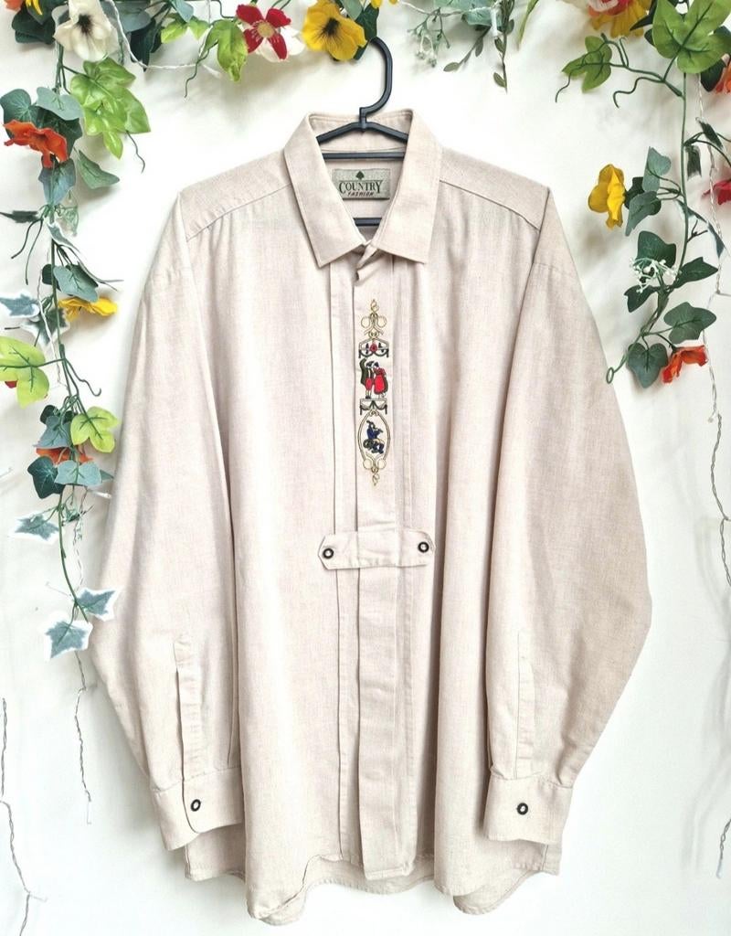 Super schattige vintage geborduurde trachten blouse/overhemd, Ophalen of Verzenden, Zo goed als nieuw, Maat 46/48 (XL) of groter