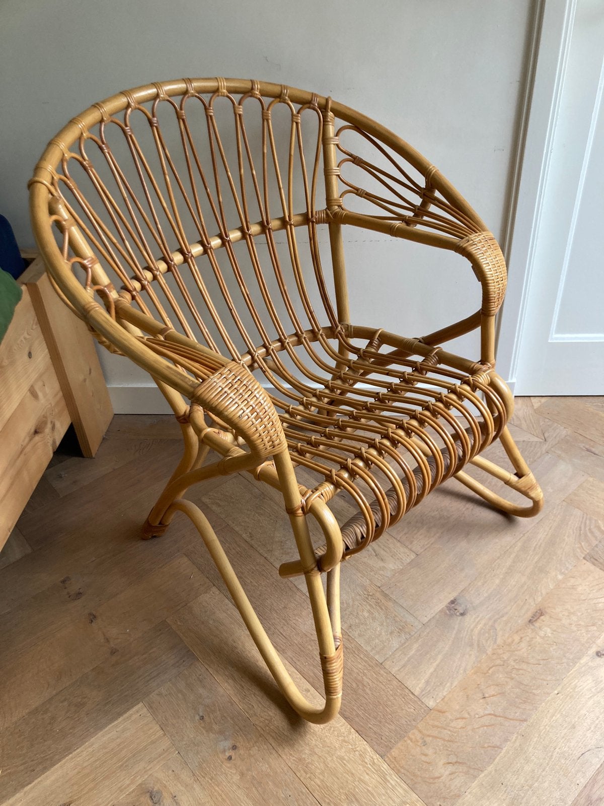 Rotan stoel fauteuil waaier boho bohemian, Ophalen, Bruin, Boho, Zo goed als nieuw
