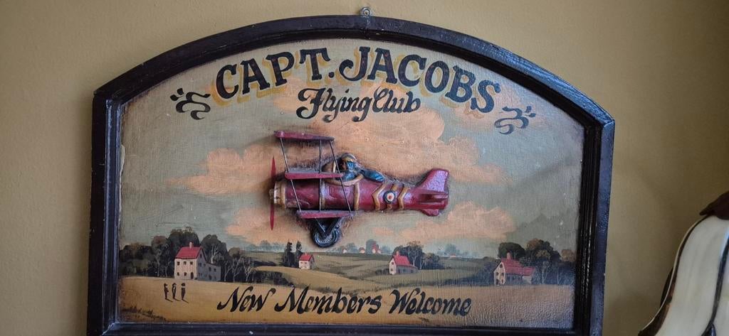 Vintage Houten Wandbord Capt. Jacobs Flying Club, Ophalen of Verzenden