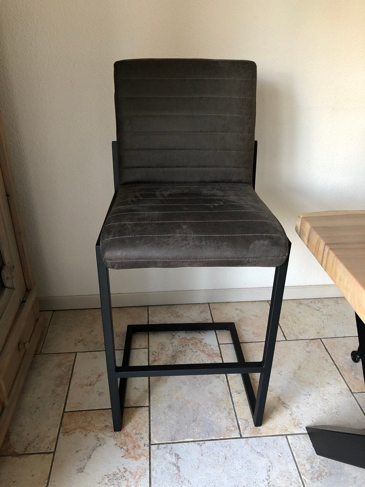 Block barkruk, antraciet leer, Huis en Inrichting, Barkrukken, Ophalen, 60 tot 90 cm, Nieuw, Leer