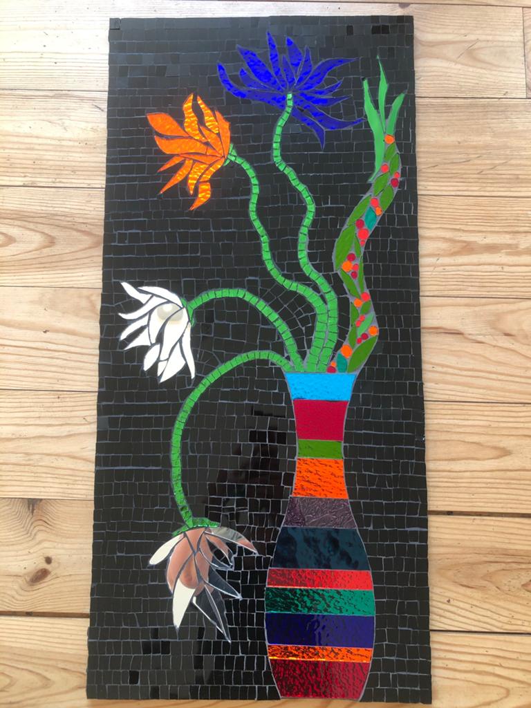 Mozaïek wandpaneel met gestileerde bloemen mozaiek, Ophalen of Verzenden