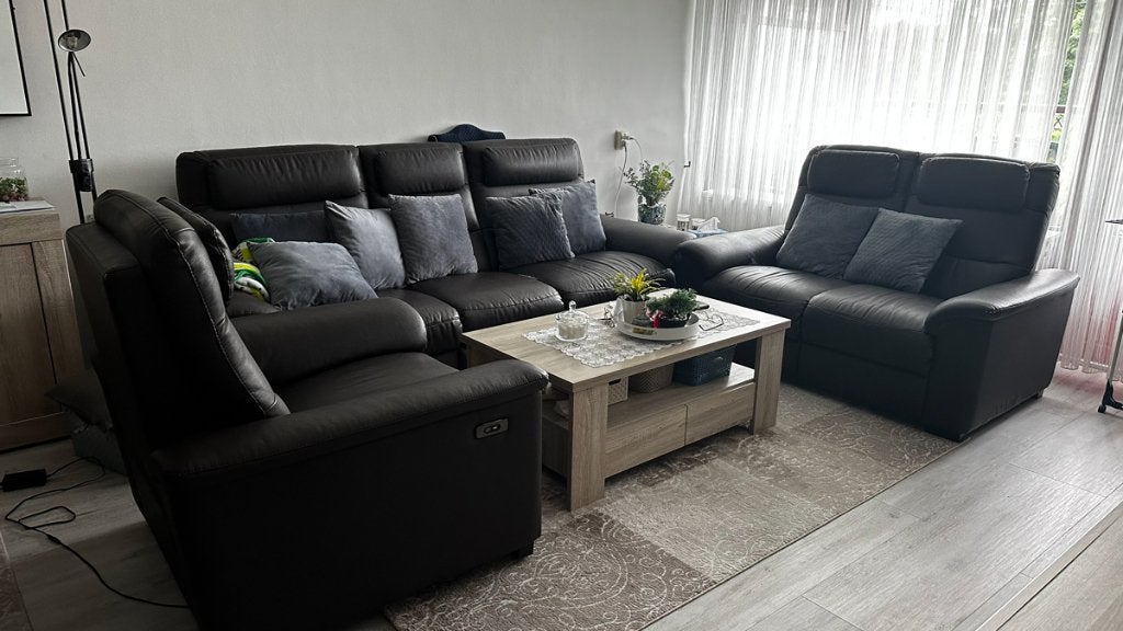 Aruba bankstel 3-zits, 2-zits en relaxfauteuil – donkerbruin, Ophalen, Gebruikt, Kunststof, 100 tot 125 cm