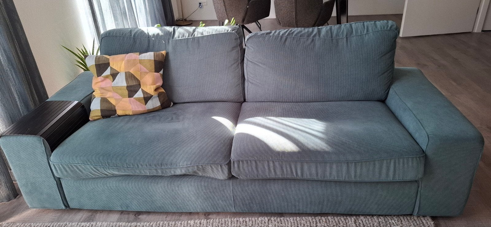 IKEA KIVIK 3-zitsbank in blauwgroen ribstof, Huis en Inrichting, Ophalen, Modern, Comfortabel, Gebruikt, Driepersoons