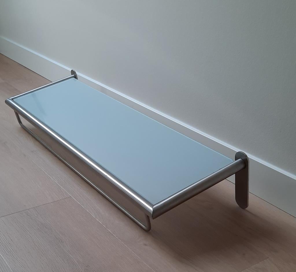 RVS kapstok met glazen planchet, Huis en Inrichting, Woonaccessoires | Kapstokken, Zo goed als nieuw, Minder dan 100 cm, Metaal