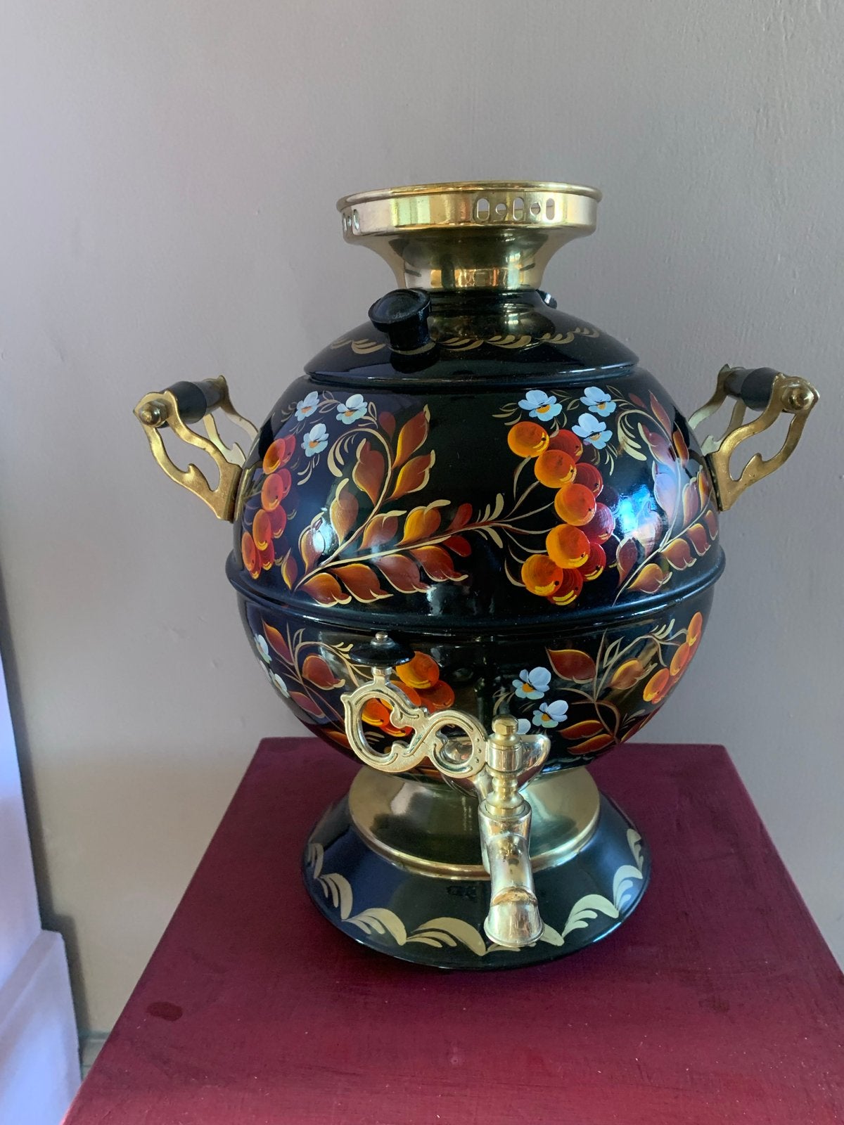 Vintage Russische Samovar - Zwart met bloemmotief, Antiek en Kunst, Ophalen of Verzenden