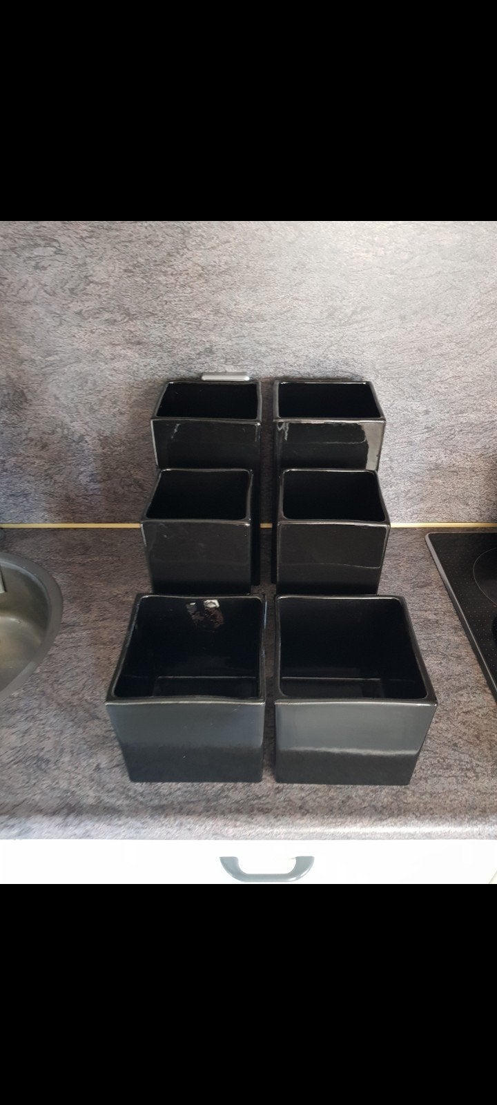 bloempotten / bloembakken set zwart, Tuin en Terras, Bloembakken en Plantenbakken, Ophalen, Kunststof, Gebruikt, Minder dan 30 cm