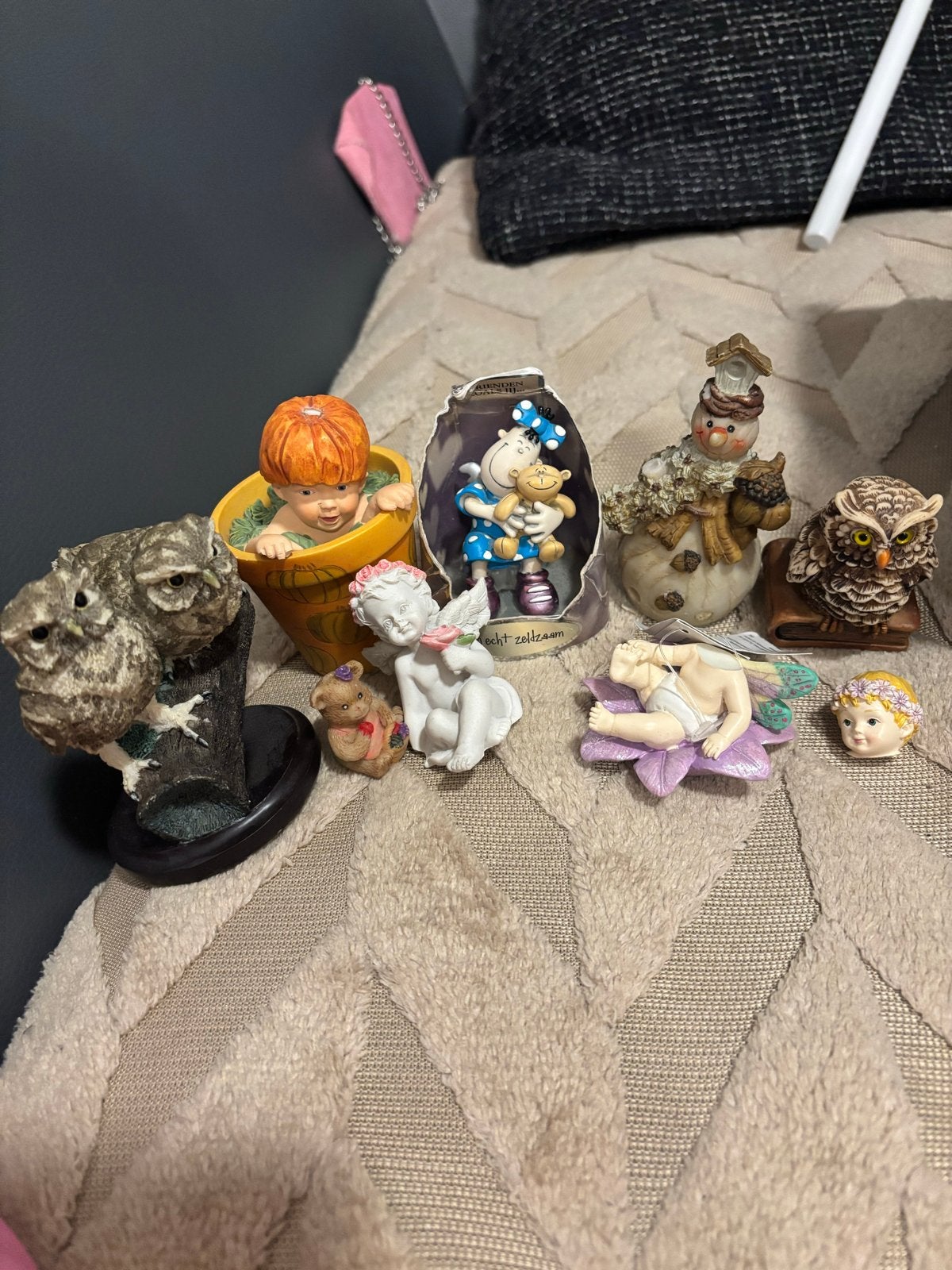 Diverse decoratieve beeldjes - Uil, Engeltjes, Sneeuwpop, Ophalen, Gebruikt, Overige typen