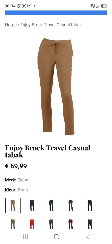 Nieuwe Enjoy travel jogger broek maat XL kleur tabak - camel, Bruin, Maat 46/48 (XL) of groter, Enjoy, Nieuw