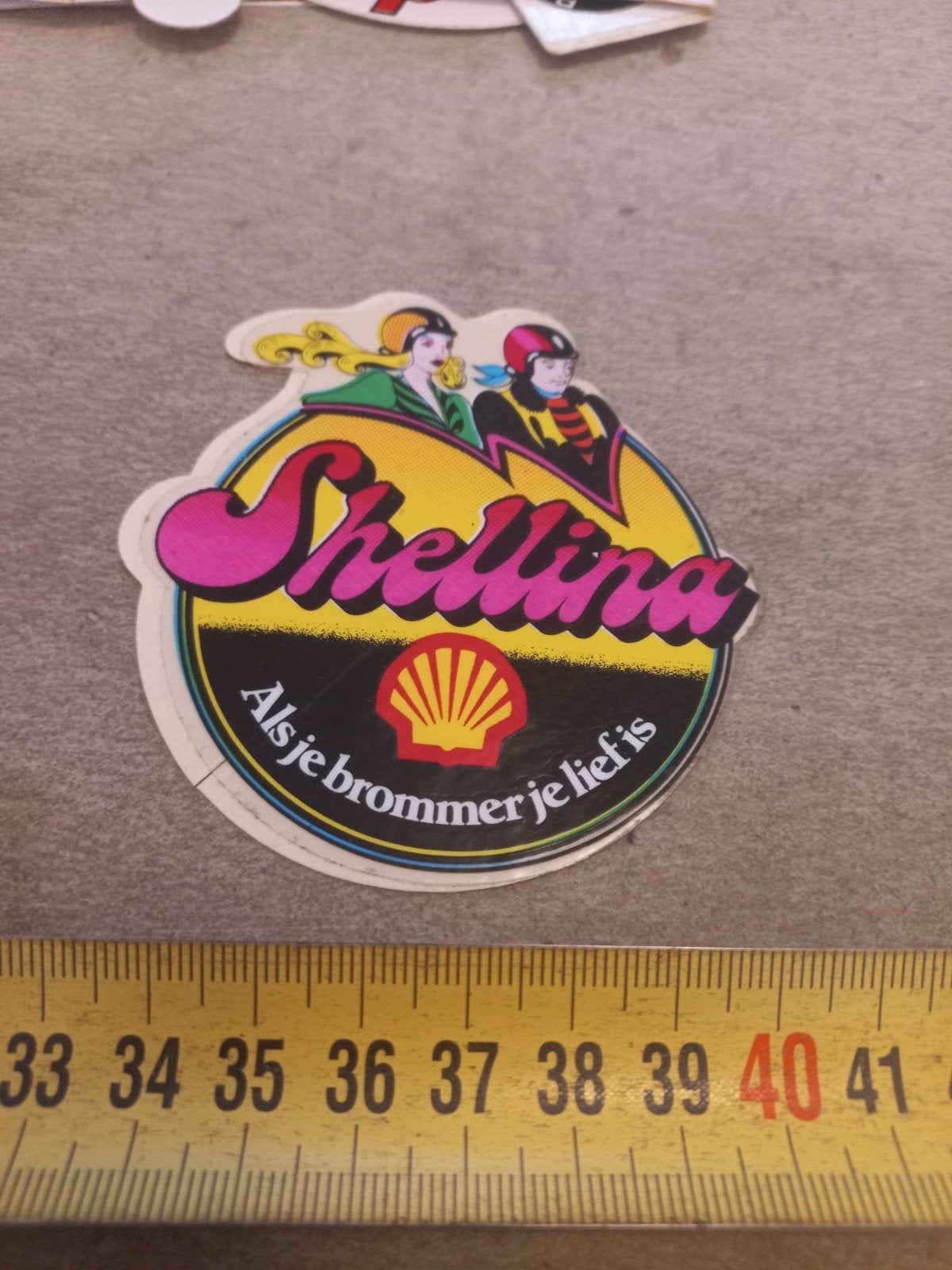 Vintage Shellina sticker - Als je brommer je lief is, Verzamelen, Ophalen of Verzenden, Gebruikt