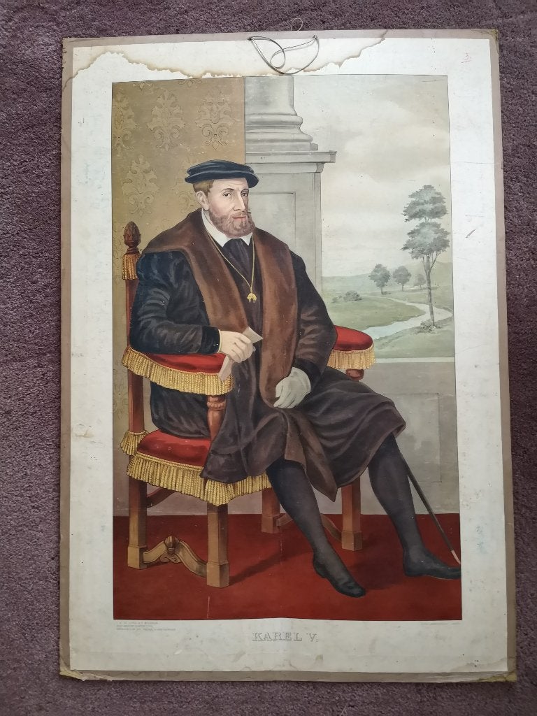 Schoolplaat - Karel V, Antiek en Kunst, Ophalen, Geschiedenis